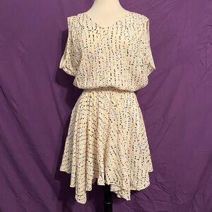 BCBGeneration Cream with Blue/Pink Geometric Print Dress. Size M.